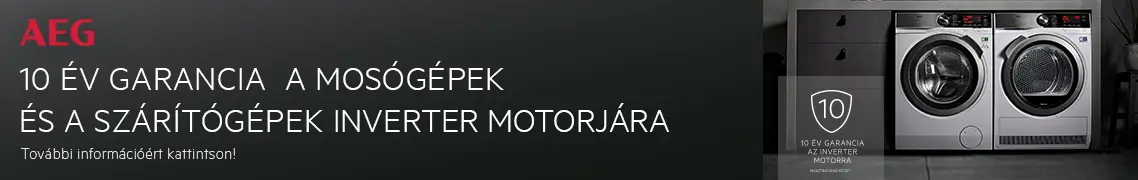 AEG 10 év garancia az inverter motorra mosógép, szárítógép és mosó-szárítógép esetén.