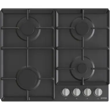 Gorenje G641EXB beépíthető gázfőzőlap, 60cm, elölgombos vezérlés, egykezes szikragyújtás, öntöttvas edénytartó rács, fekete acéllap