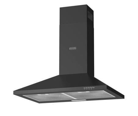 Evido Tricol 60B fali kürtős páraelszívó, fekete, 60 cm, 348m3/óra, nyomógombos vezérlés, led világítás